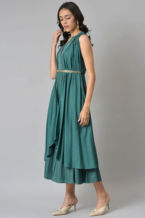 Green Gillet Kimono Jumpsuit With Embellished Belt