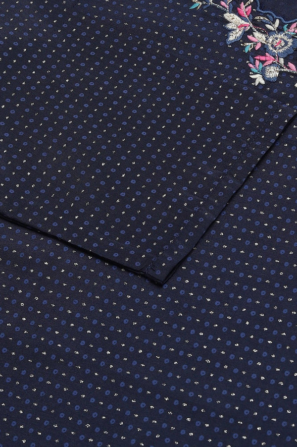 Navy Blue Festive kurta With Embroidered Neck
