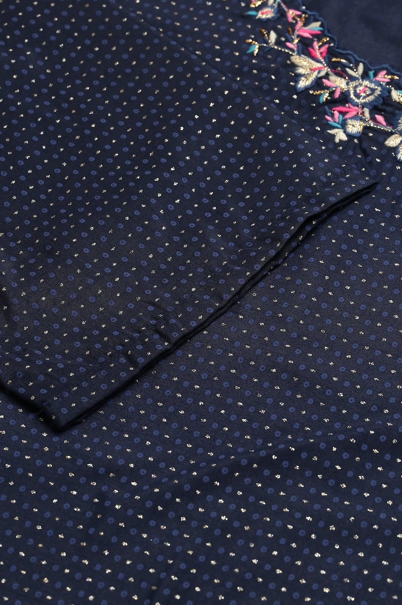 Navy Blue Festive Plus Size kurta With Embroidered Neck - wforwoman