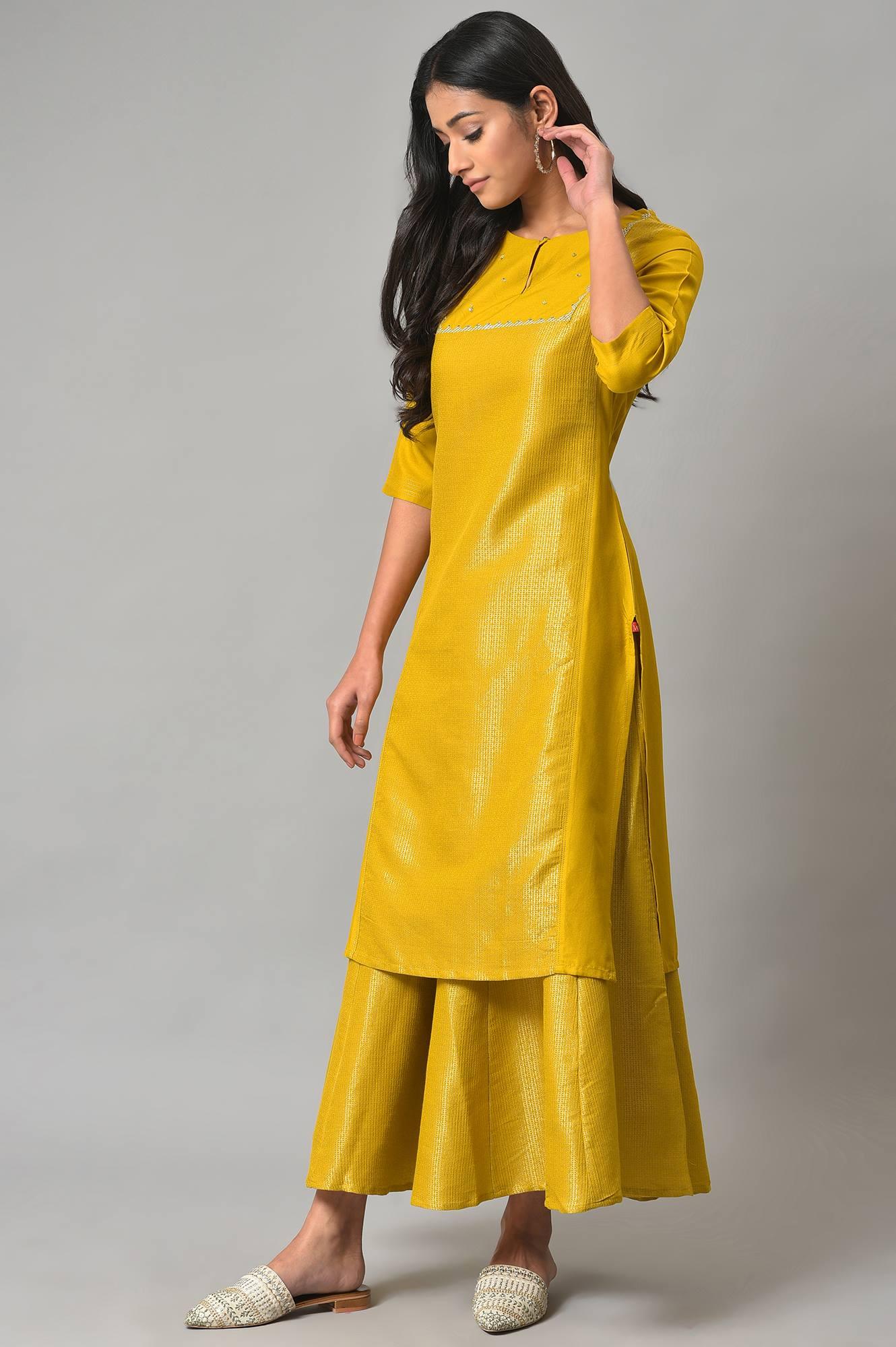 Yellow Dobby Festive kurta - wforwoman