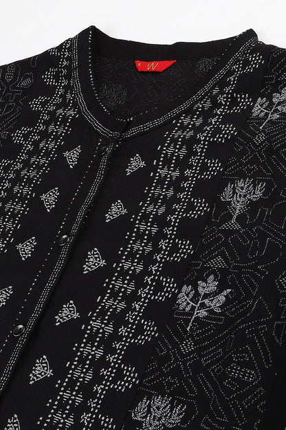 Black Floral Printed Panelled Indie Dress - wforwoman