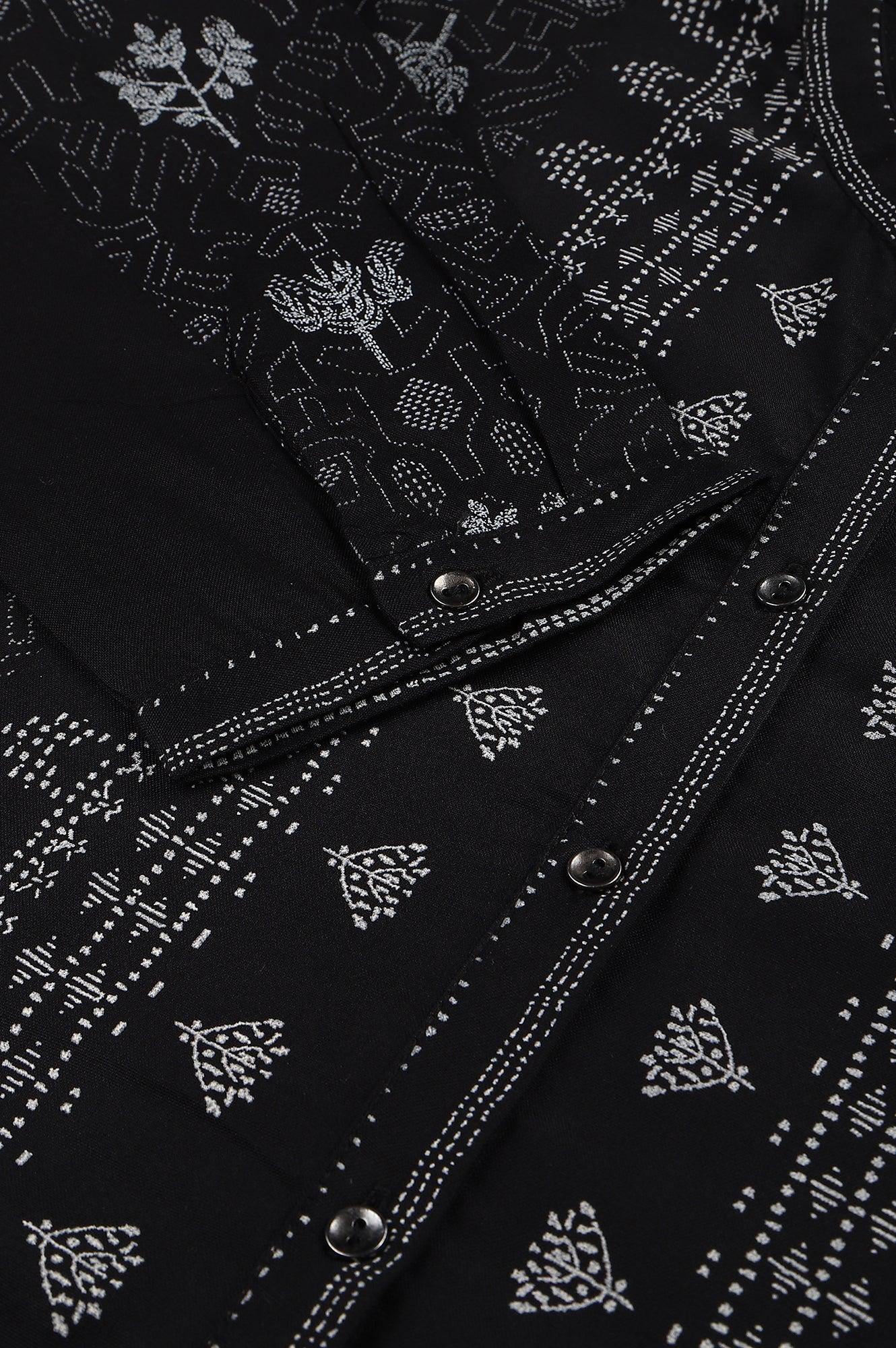 Black Floral Printed Panelled Indie Dress - wforwoman