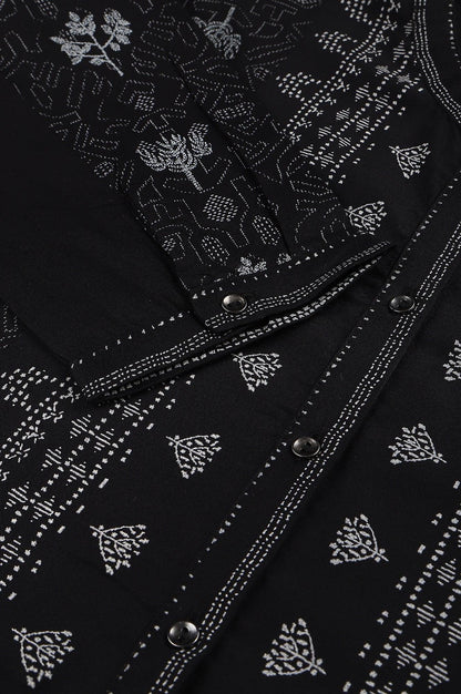 Black Floral Printed Panelled Indie Dress - wforwoman