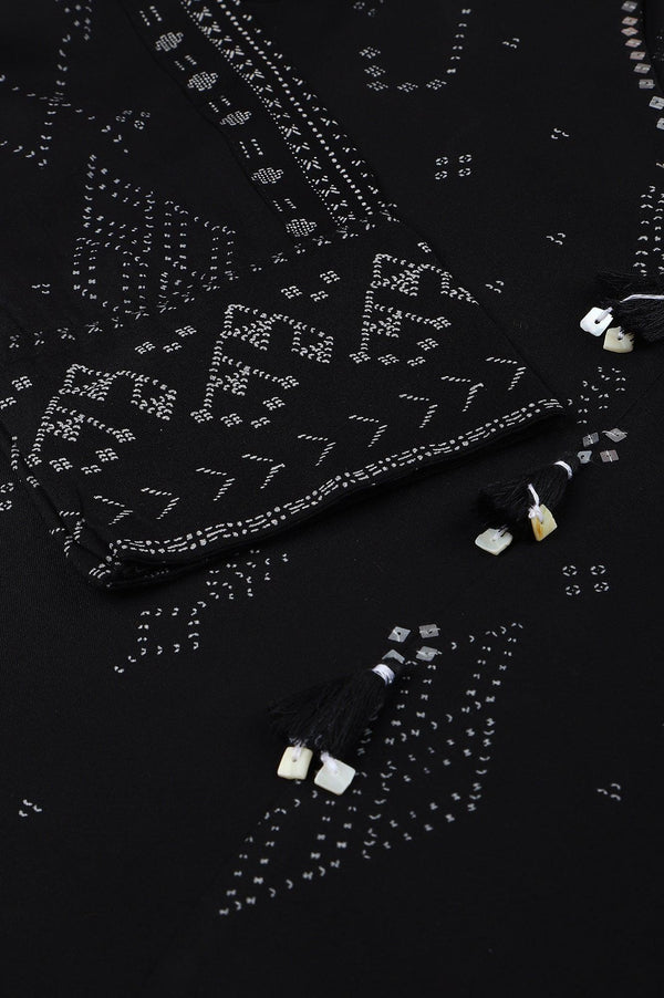 Black Printed A-Line kurta With Cowl Hemline