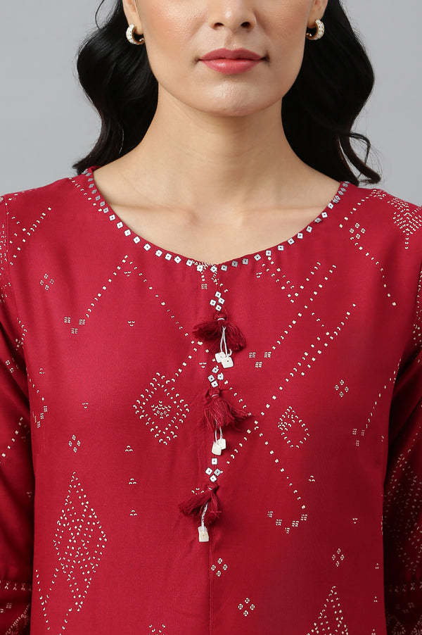 Maroon Shells A-line Kurta and Parallel Pant Set