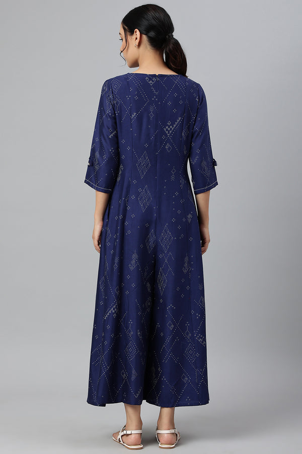 Dark Blue Mock Layer Fusion Jumpsuit With Shell