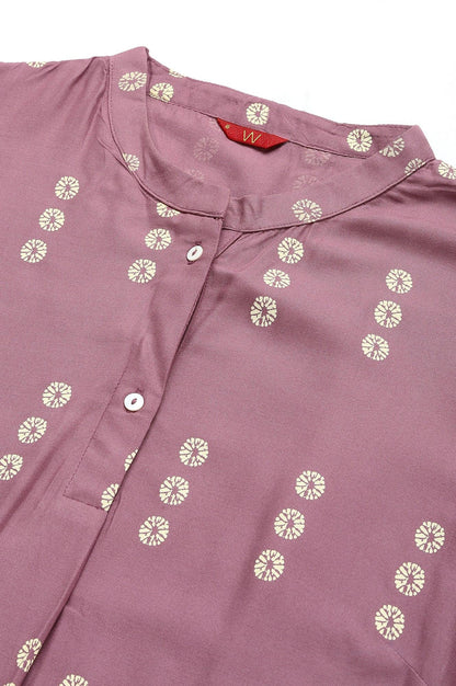 Purple Asymmetric Hemline kurta In Mandarin Collar - wforwoman