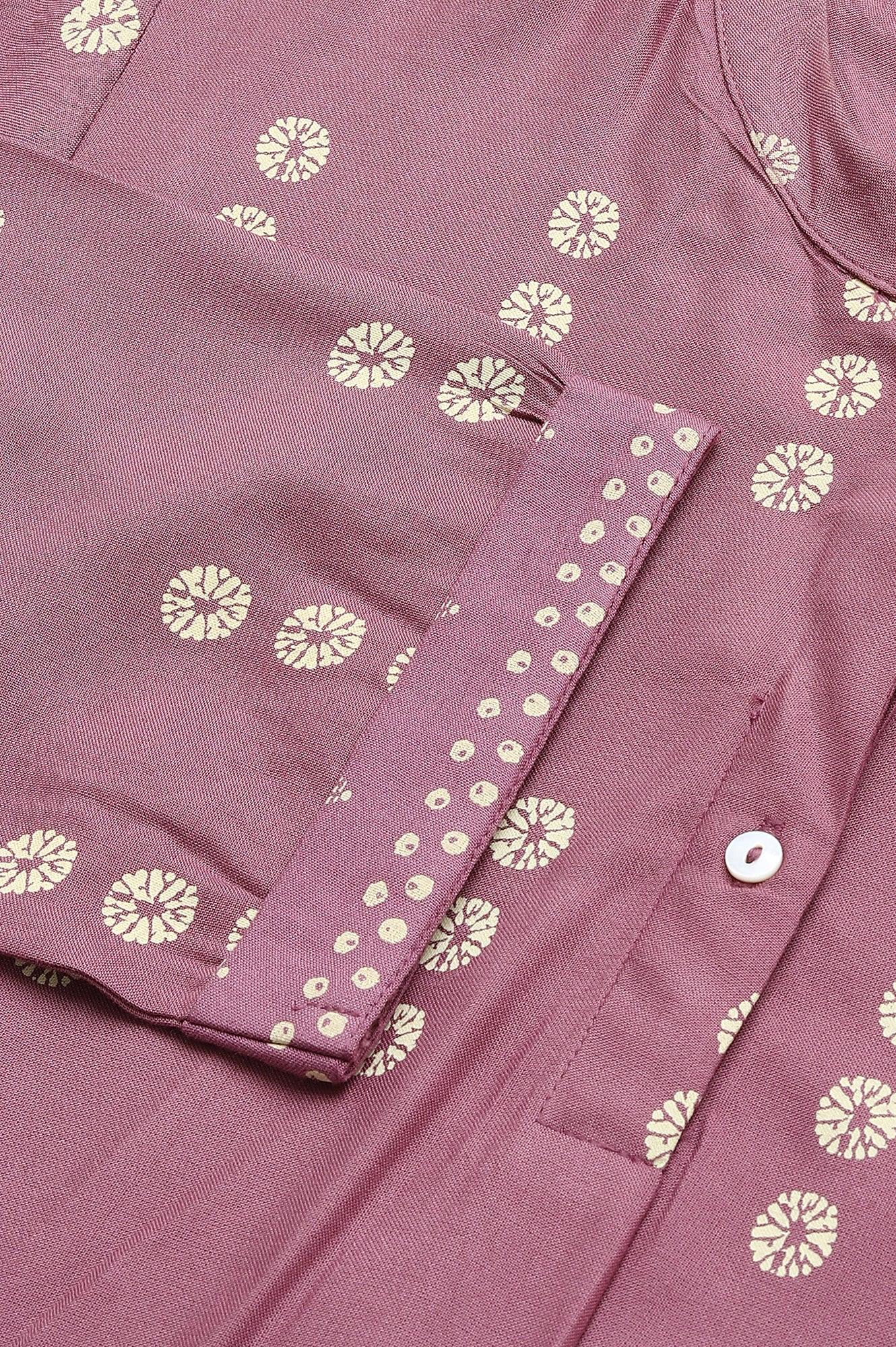 Purple Asymmetric Hemline kurta In Mandarin Collar - wforwoman