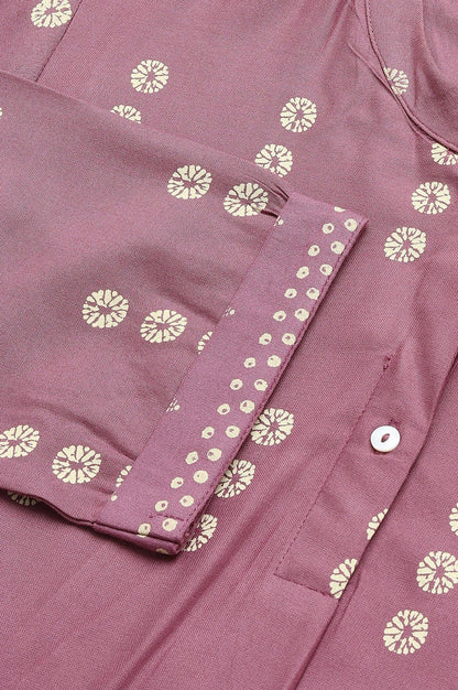 Purple Asymmetric Hemline kurta In Mandarin Collar - wforwoman