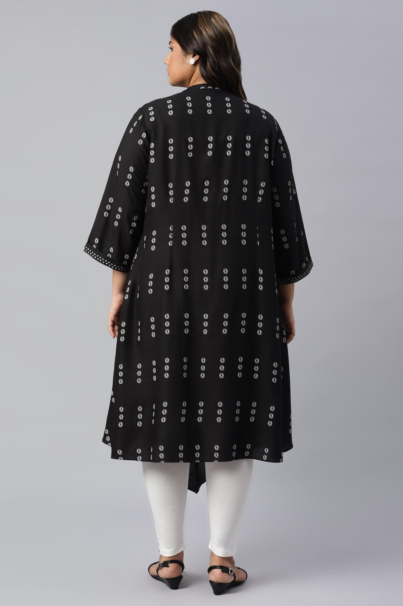 Plus Size Black Rayon A-Line kurta With Asymmetric Hemline - wforwoman