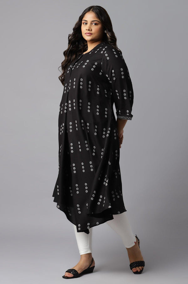 Plus Size Black Rayon A-Line kurta With Asymmetric Hemline