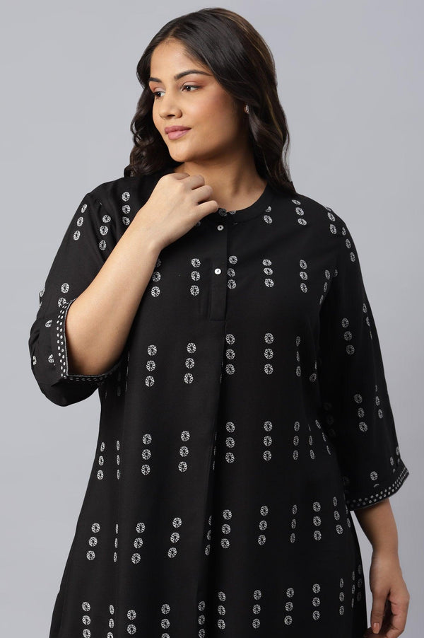 Plus Size Black Rayon A-Line kurta With Asymmetric Hemline