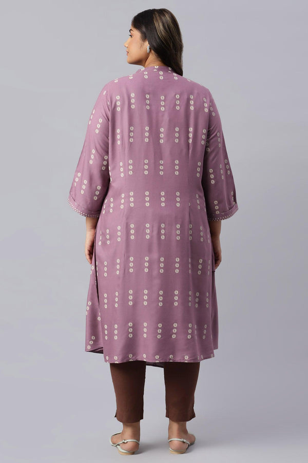Plus Size Purple Asymmetric Hemline kurta In Mandarin Collar