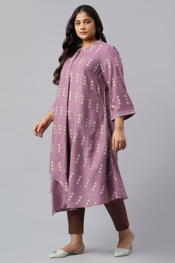 Plus Size Purple Asymmetric Hemline kurta In Mandarin Collar