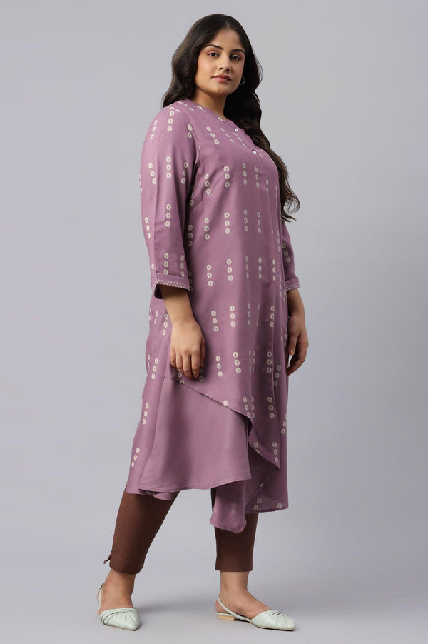Plus Size Purple Asymmetric Hemline kurta In Mandarin Collar