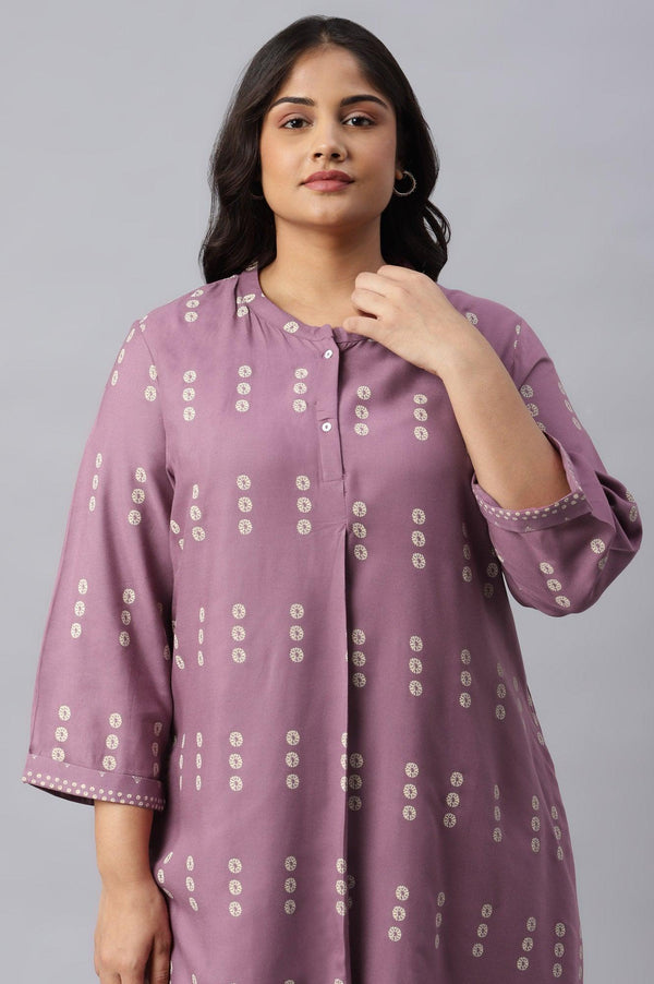 Plus Size Purple Asymmetric Hemline kurta In Mandarin Collar