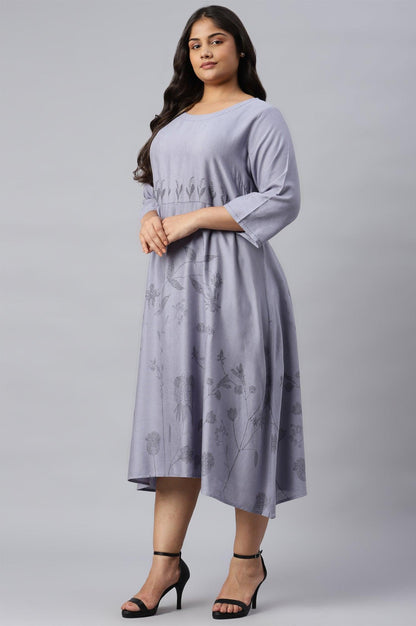 Plus Size Blue Floral kurta With Kantha Details - wforwoman