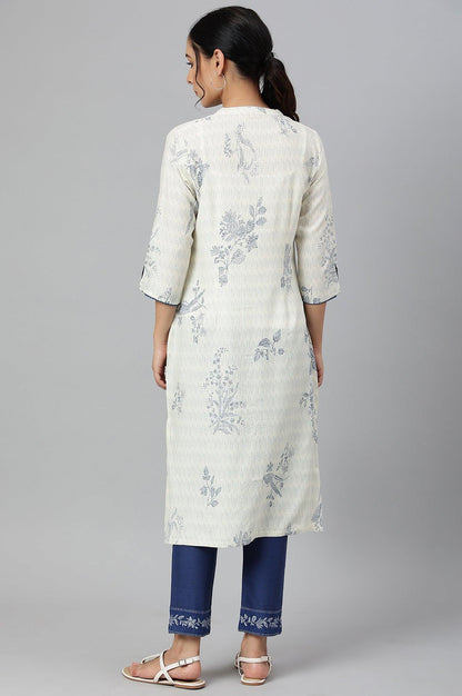 Ecru And Blue Button Down kurta - wforwoman
