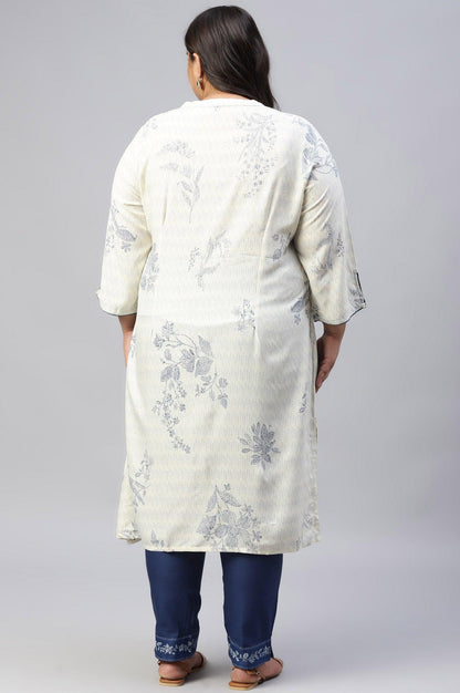 Plus Size Ecru And Blue Button Down kurta - wforwoman