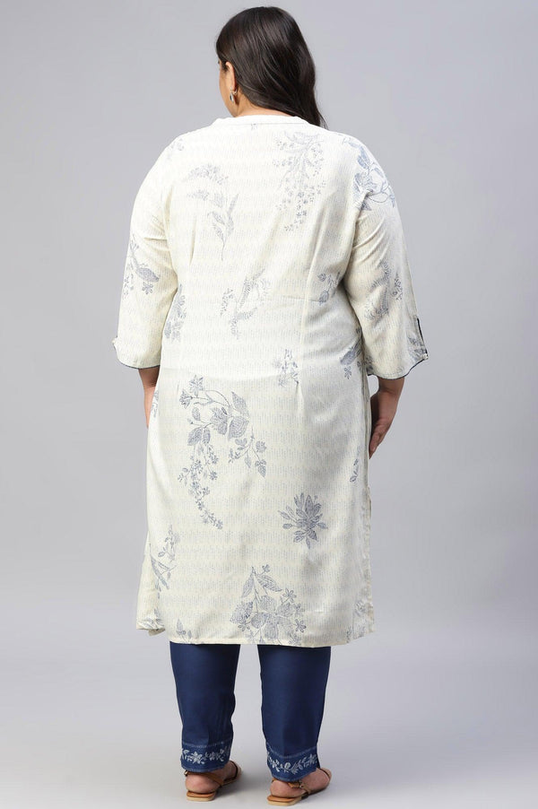 Plus Size Ecru And Blue Button Down kurta