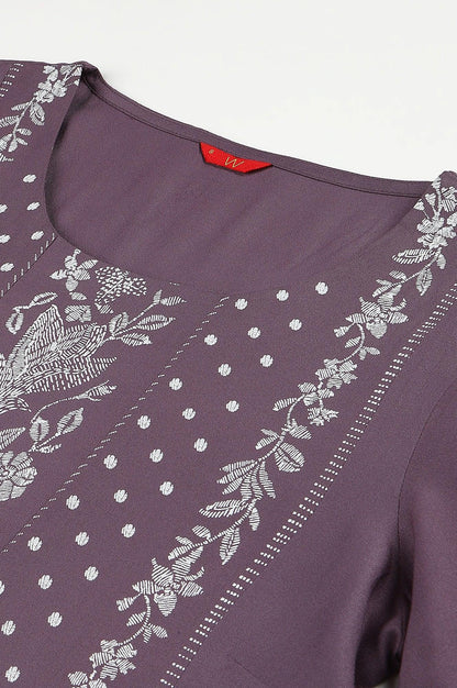Purple Floral Print kurta With Godets - wforwoman