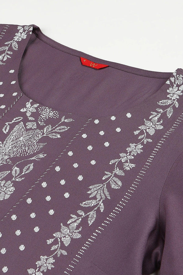 Purple Floral Print kurta With Godets
