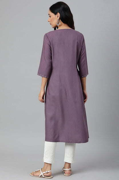 Purple Floral Print kurta With Godets - wforwoman