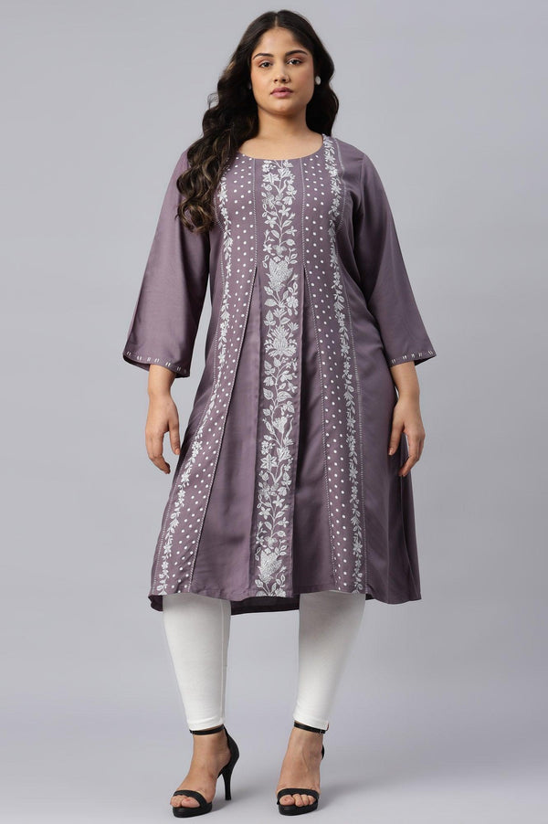 Plus Size Purple Floral Print kurta With Godets