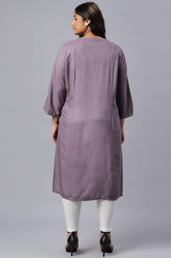 Plus Size Purple Floral Print kurta With Godets