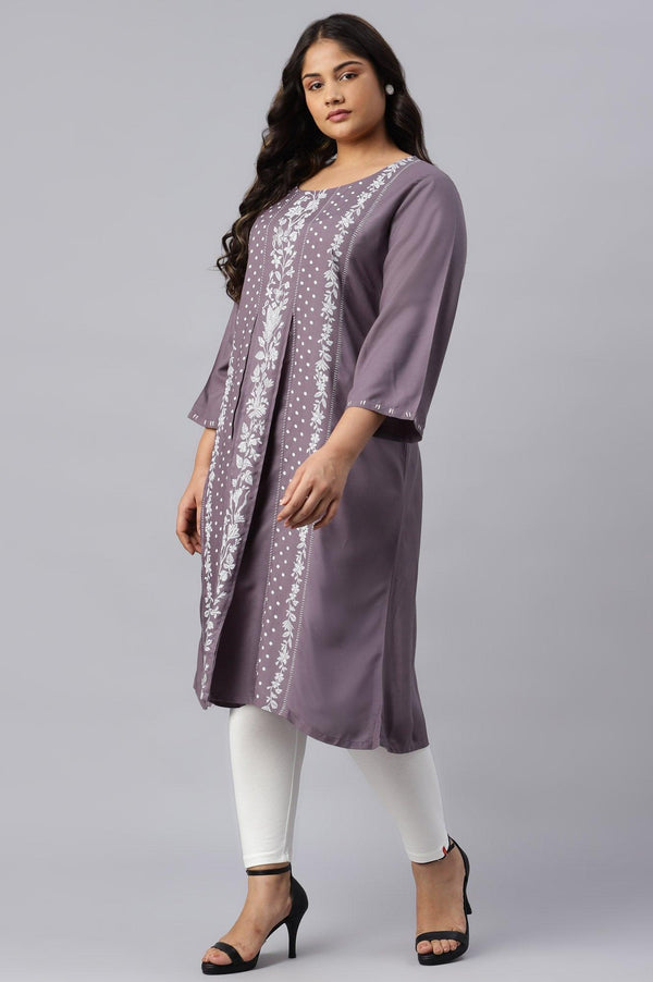 Plus Size Purple Floral Print kurta With Godets