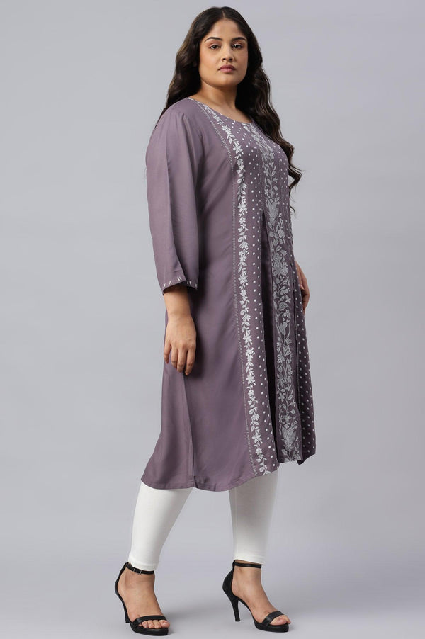 Plus Size Purple Floral Print kurta With Godets