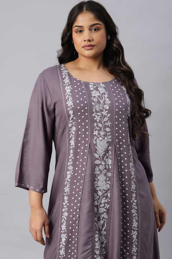 Plus Size Purple Floral Print kurta With Godets