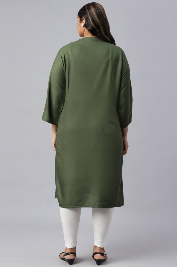 Plus Size Olive Green Pleated kurta With Embroidery