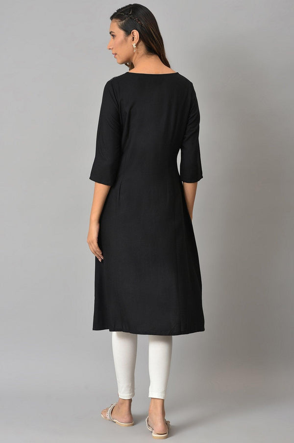 Black Panelled kurta With Front Slit