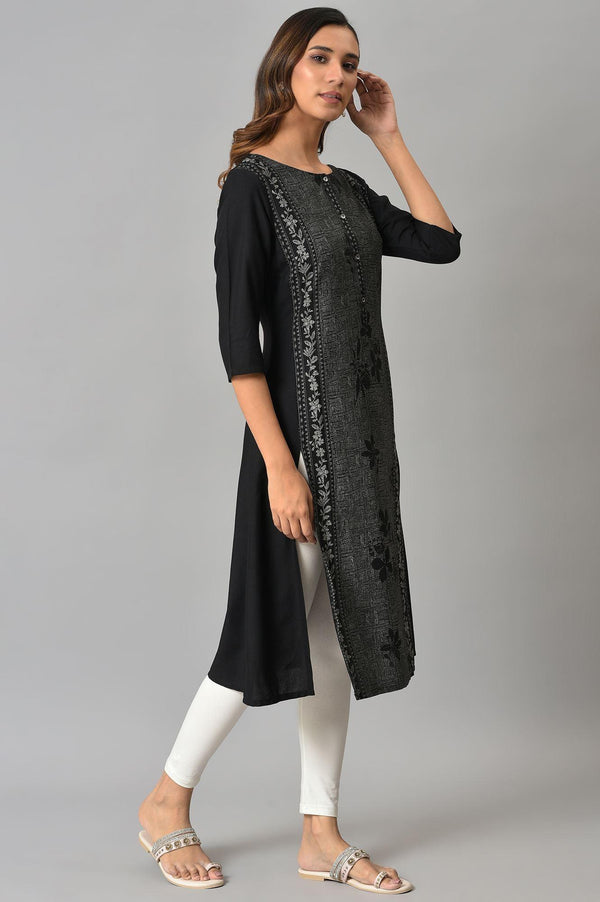 Black Panelled kurta With Front Slit