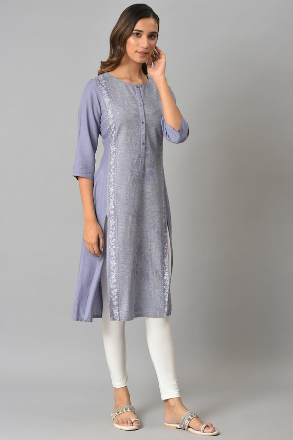 Purple Panelled kurta With Front Slit