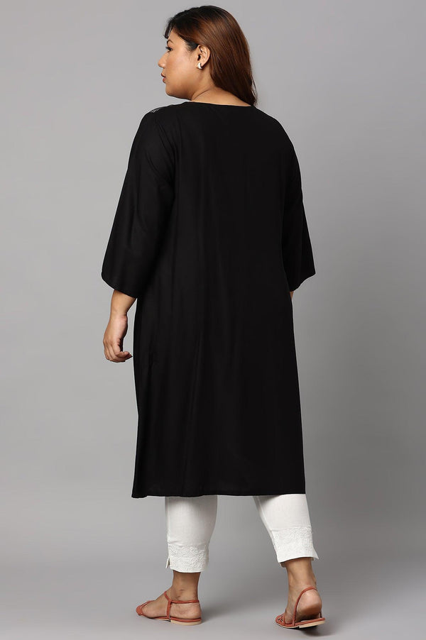Plus Size Black Panelled kurta With Front Slit
