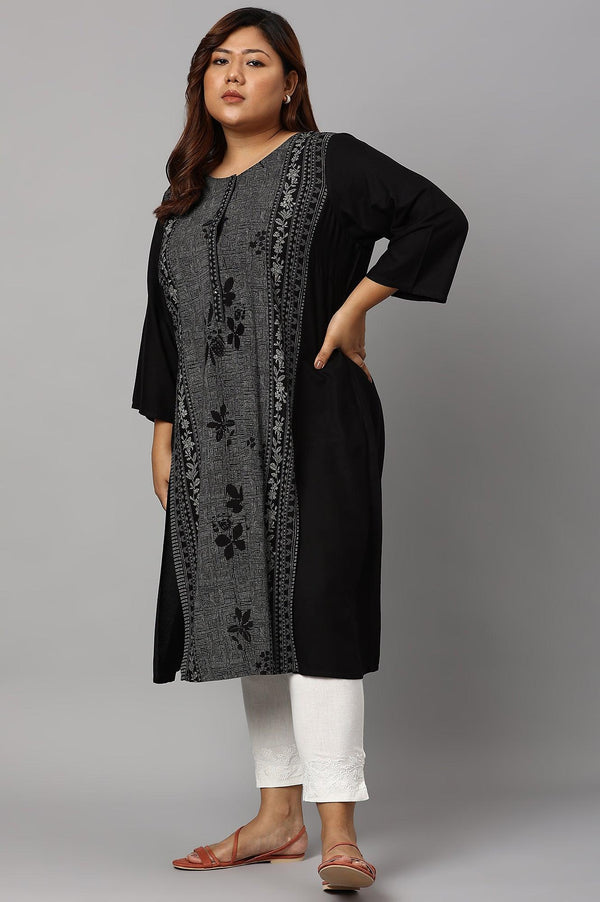 Plus Size Black Panelled kurta With Front Slit