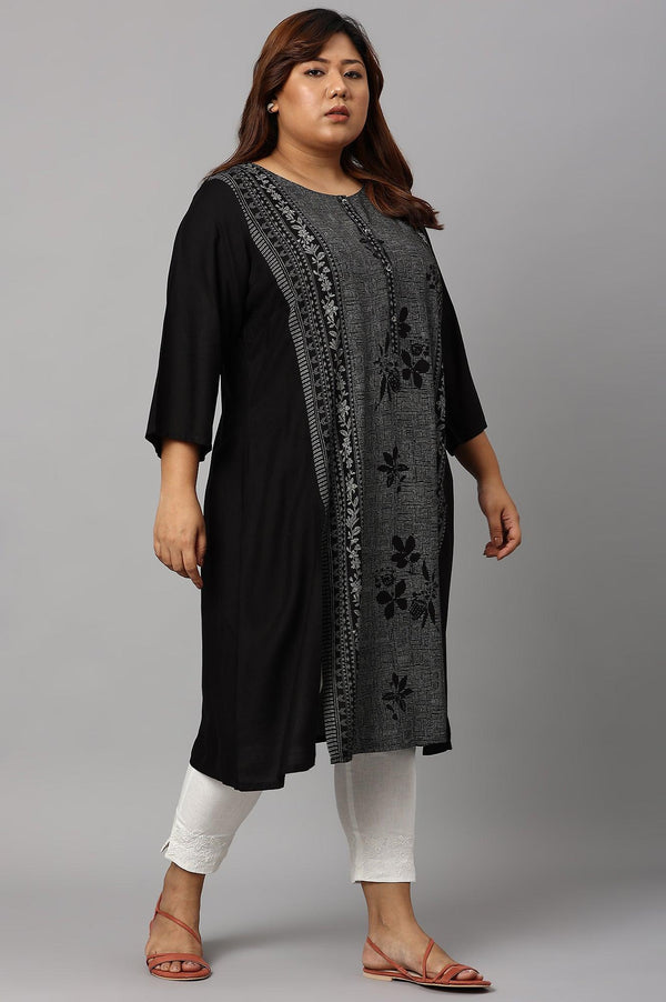 Plus Size Black Panelled kurta With Front Slit