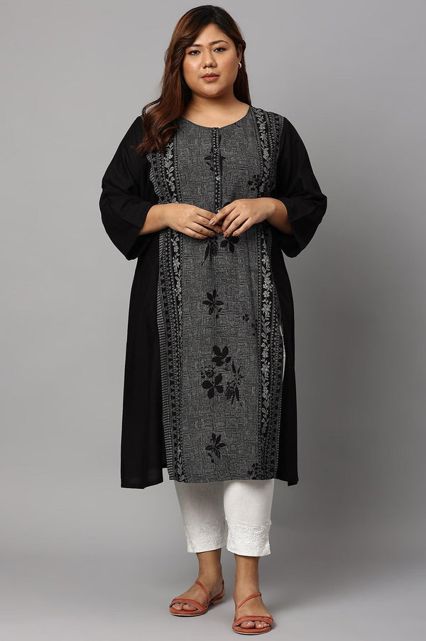Plus Size Black Panelled kurta With Front Slit