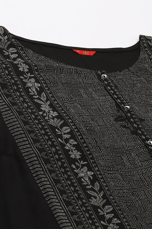 Plus Size Black Panelled kurta With Front Slit