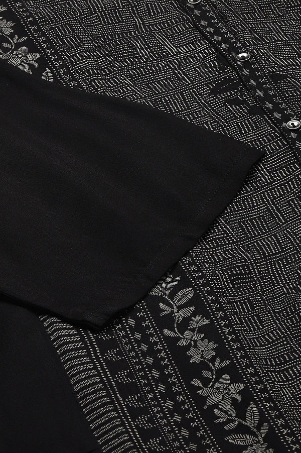 Plus Size Black Panelled kurta With Front Slit