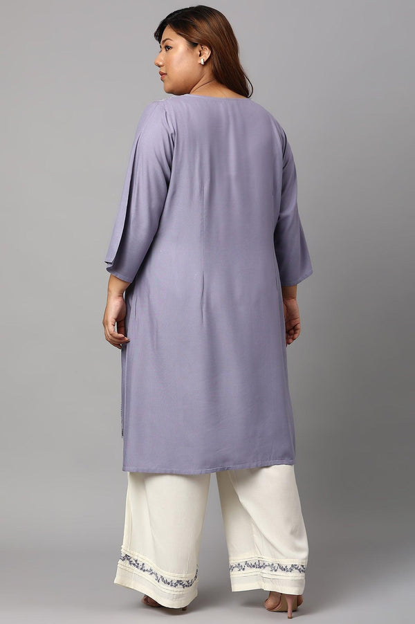 Plus Size Purple Panelled kurta With Front Slit