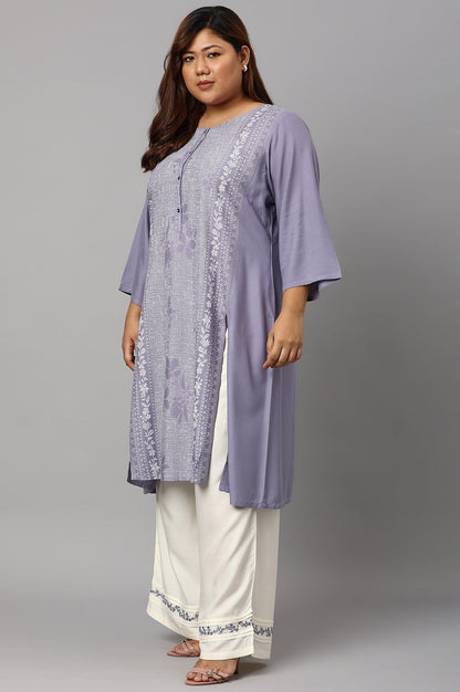 Plus Size Purple Panelled kurta With Front Slit - wforwoman