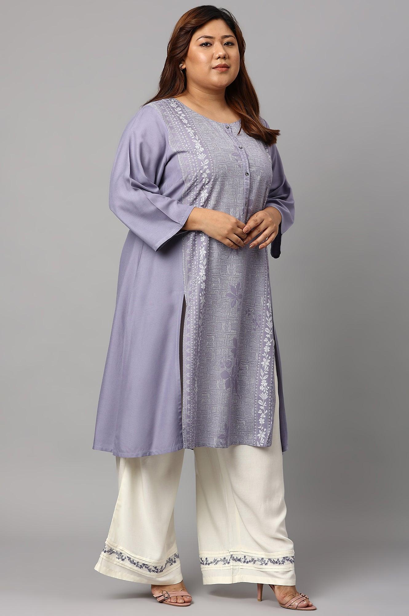 Plus Size Purple Panelled kurta With Front Slit - wforwoman
