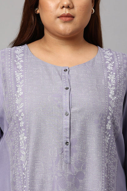 Plus Size Purple Panelled kurta With Front Slit - wforwoman