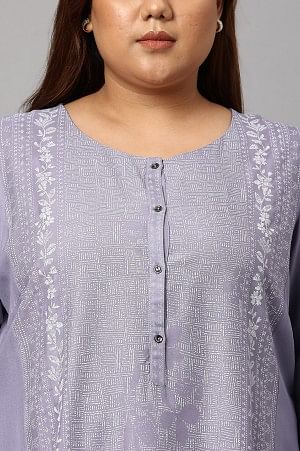 Plus Size Purple Panelled kurta with Embroidered Parallel Pants