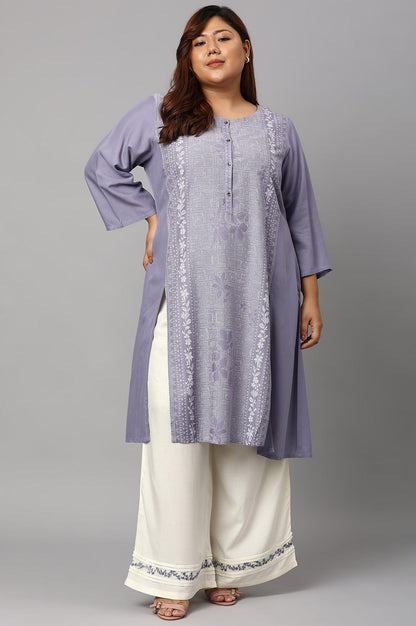 Plus Size Purple Panelled kurta With Front Slit - wforwoman