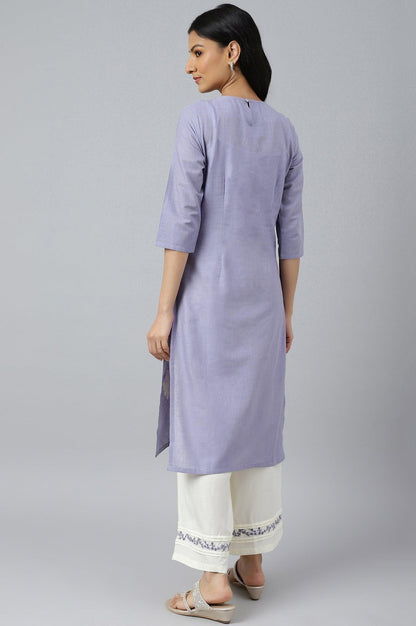 Blue Embroidered kurta With Pintuck Yoke - wforwoman