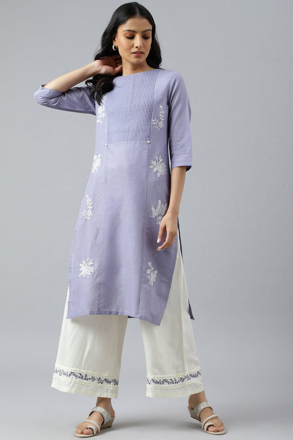 Blue Embroidered kurta With Pintuck Yoke